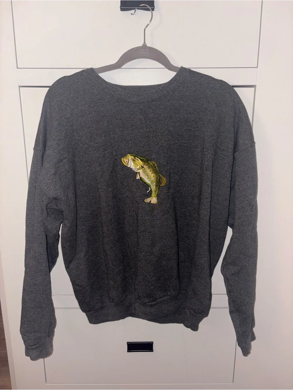 Gildan Charcoal Sweatshirt with Green Bass Embroidery